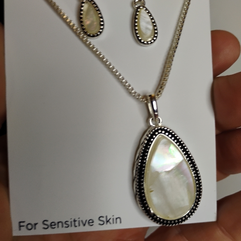 Beauty: Belk's Simulated Opal Necklace and Earring Set for Sensitive Skin - Picture 5 of 5